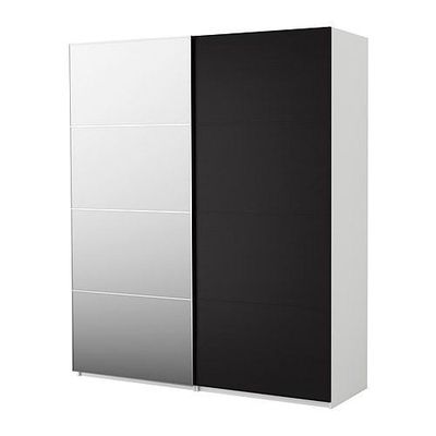 ПАКС Гардероб с раздвижными дверьми - Пакс Мальм черно-коричневый/зеркальное стекло, белый, 200x66x236 см