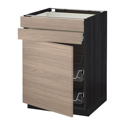 МЕТОД / ФОРВАРА Напольн шкаф/дверца/2ящ/првл крзн - 60x60 см, Брокхульт под грецкий орех светло-серый, под дерево черный