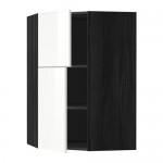 МЕТОД Угловой навесной шкаф+полки/2дверцы - под дерево черный, Рингульт глянцевый белый