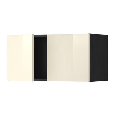 МЕТОД Навесной шкаф с 2 дверями - Рингульт глянцевый кремовый, под дерево черный