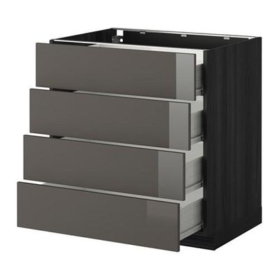 МЕТОД / ФОРВАРА Напольн шкаф 4 фронт панели/4 ящика - 80x60 см, Рингульт глянцевый серый, под дерево черный МЕТОД / ФОРВАРА Напольн шкаф 4 фронт панели/4 ящика - 80x60 см, Рингульт глянцевый серый, под дерево черный