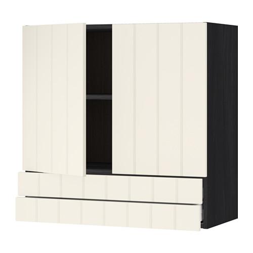 МЕТОД / МАКСИМЕРА Навесной шкаф/2дверцы/2ящика - под дерево черный, Хитарп белый с оттенком, 80x80 см