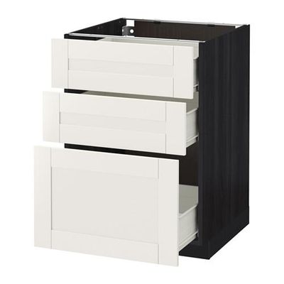 МЕТОД / ФОРВАРА Напольный шкаф с 3 ящиками - 60x60 см, Сэведаль белый, под дерево черный МЕТОД / ФОРВАРА Напольный шкаф с 3 ящиками - 60x60 см, Сэведаль белый, под дерево черный