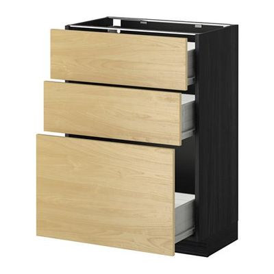 МЕТОД / ФОРВАРА Напольный шкаф с 3 ящиками - 60x37 см, Тингсрид под березу, под дерево черный МЕТОД / ФОРВАРА Напольный шкаф с 3 ящиками - 60x37 см, Тингсрид под березу, под дерево черный