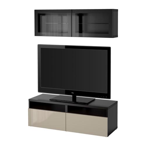 БЕСТО Шкаф для ТВ, комбин/стеклян дверцы - черно-коричневый/Сельсвикен глянцевый/бежевый прозрачное стекло, направляющие ящика,нажимные БЕСТО Шкаф для ТВ, комбин/стеклян дверцы - черно-коричневый/Сельсвикен глянцевый/бежевый прозрачное стекло, направляющие ящика,нажимные
