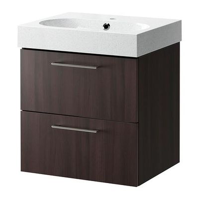 ГОДМОРГОН/БРОВИКЕН Шкаф для раковины с 2 ящ - черно-коричневый/светло-серый