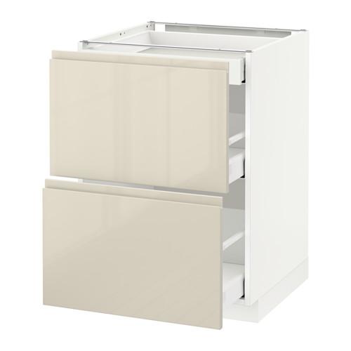 МЕТОД / МАКСИМЕРА Напольный шкаф/2фасада/3ящика - белый, Воксторп глянцевый светло-бежевый, 60x60 см МЕТОД / МАКСИМЕРА Напольный шкаф/2фасада/3ящика - белый, Воксторп глянцевый светло-бежевый, 60x60 см