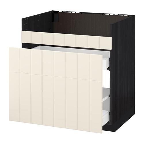 МЕТОД / МАКСИМЕРА Нап шкаф п/мойку ДУМШЁ/3фасада/2ящ - под дерево черный, Хитарп белый с оттенком, 80x60 см