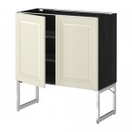 МЕТОД Напол шкаф с полками/2двери - под дерево черный, Будбин белый с оттенком, 80x37x60 см