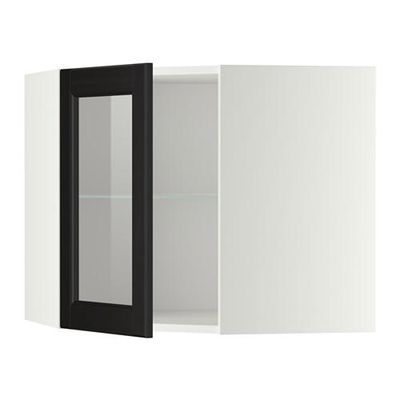 МЕТОД Углов навесн шк с полками/сткл дв - 68x60 см, Лаксарби черно-коричневый, белый