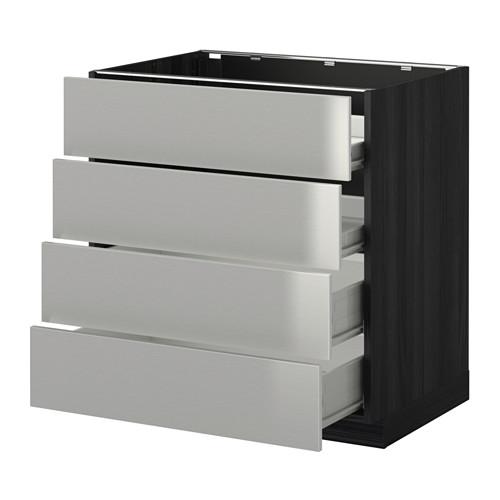 МЕТОД / ФОРВАРА Напольн шкаф 4 фронт панели/4 ящика - под дерево черный, Гревста нержавеющ сталь, 80x60 см МЕТОД / ФОРВАРА Напольн шкаф 4 фронт панели/4 ящика - под дерево черный, Гревста нержавеющ сталь, 80x60 см
