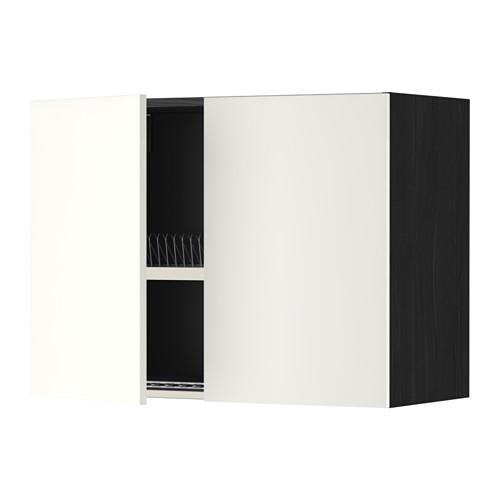 МЕТОД Навесной шкаф с посуд суш/2 дврц - под дерево черный, Хэггеби белый, 80x60 см