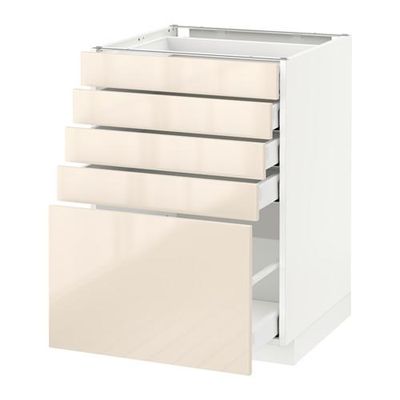 МЕТОД / МАКСИМЕРА Напольный шкаф с 5 ящиками - 60x60 см, Рингульт глянцевый кремовый, белый МЕТОД / МАКСИМЕРА Напольный шкаф с 5 ящиками - 60x60 см, Рингульт глянцевый кремовый, белый