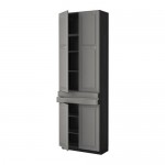 МЕТОД / МАКСИМЕРА Высокий шкаф+полки/2 ящика/4 дверцы - под дерево черный, Будбин серый