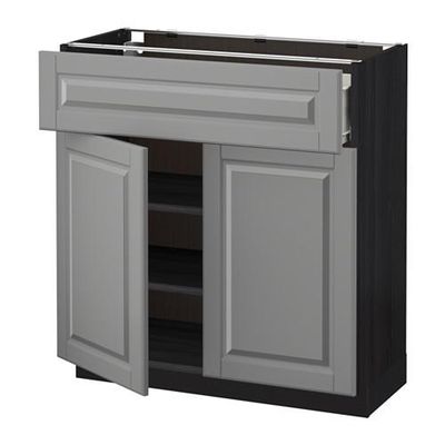 МЕТОД / ФОРВАРА Напольный шкаф+ящик/2дверцы - 80x37 см, Будбин серый, под дерево черный МЕТОД / ФОРВАРА Напольный шкаф+ящик/2дверцы - 80x37 см, Будбин серый, под дерево черный