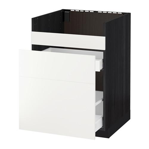 МЕТОД / МАКСИМЕРА Нап шкаф п/мойку ДУМШЁ/3фасада/2ящ - под дерево черный, Хэггеби белый, 60x60 см