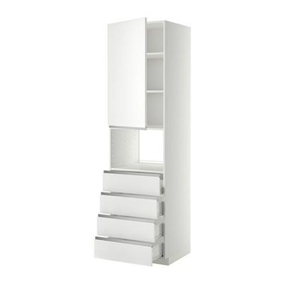 МЕТОД / ФОРВАРА Высок шкаф д/духовки/дверца/4ящика - 60x60x220 см, Нодста белый/алюминий, белый МЕТОД / ФОРВАРА Высок шкаф д/духовки/дверца/4ящика - 60x60x220 см, Нодста белый/алюминий, белый