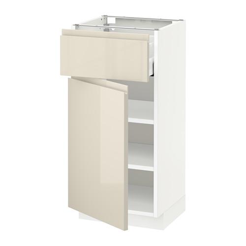 МЕТОД / МАКСИМЕРА Напольный шкаф с ящиком/дверью - белый, Воксторп глянцевый светло-бежевый, 40x37 см МЕТОД / МАКСИМЕРА Напольный шкаф с ящиком/дверью - белый, Воксторп глянцевый светло-бежевый, 40x37 см