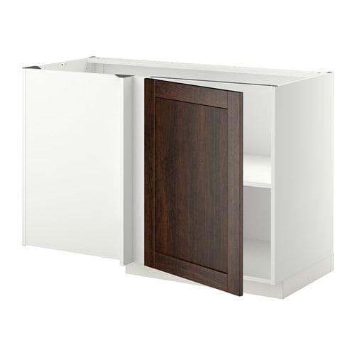 МЕТОД Угловой напольный шкаф с полкой - белый, Эдсерум под дерево коричневый