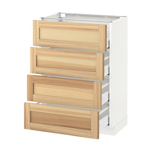 МЕТОД / МАКСИМЕРА Напольн шкаф 4 фронт панели/4 ящика - белый, Торхэмн естественный ясень, 60x37 см МЕТОД / МАКСИМЕРА Напольн шкаф 4 фронт панели/4 ящика - белый, Торхэмн естественный ясень, 60x37 см