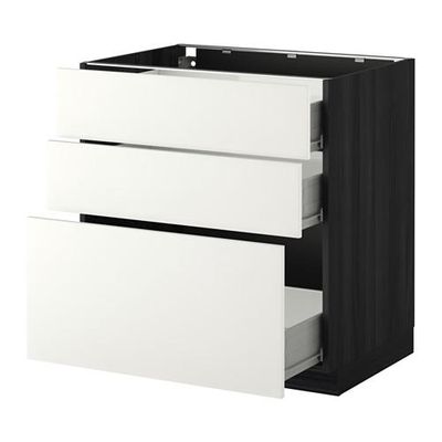 МЕТОД / ФОРВАРА Напольный шкаф с 3 ящиками - 80x60 см, Хэггеби белый, под дерево черный