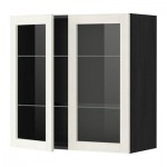 МЕТОД Навесной шкаф с полками/2 стекл дв - 80x80 см, Росдаль белый ясень, под дерево черный