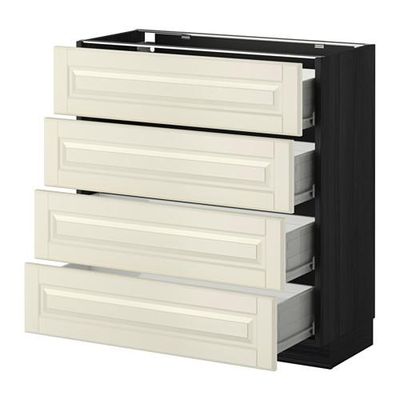 МЕТОД / ФОРВАРА Напольн шкаф 4 фронт панели/4 ящика - 80x37 см, Будбин белый с оттенком, под дерево черный
