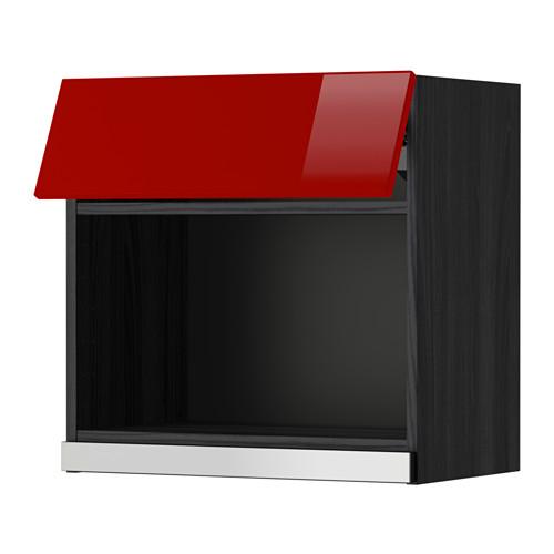 МЕТОД Навесной шкаф для СВЧ-печи - 60x60 см, Рингульт глянцевый красный, под дерево черный