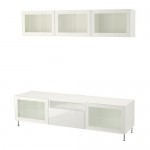 БЕСТО Шкаф для ТВ, комбин/стеклян дверцы - белый глянцевый/белый матовое стекло, направляющие ящика, плавно закр