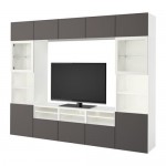 БЕСТО Шкаф для ТВ, комбин/стеклян дверцы - белый Грундсвикен/темно-серый прозрачное стекло, направляющие ящика,нажимные БЕСТО Шкаф для ТВ, комбин/стеклян дверцы - белый Грундсвикен/темно-серый прозрачное стекло, направляющие ящика,нажимные