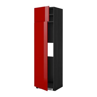 МЕТОД Выс шкаф д/холодильн или морозильн - 60x60x220 см, Рингульт глянцевый красный, под дерево черный