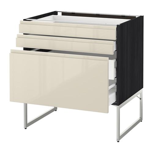 МЕТОД / МАКСИМЕРА Напольн шкаф 3фронт пнл/2низ/2ср ящ - под дерево черный, Воксторп глянцевый светло-бежевый, 80x60x60 см МЕТОД / МАКСИМЕРА Напольн шкаф 3фронт пнл/2низ/2ср ящ - под дерево черный, Воксторп глянцевый светло-бежевый, 80x60x60 см