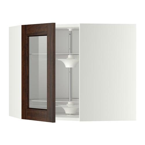 МЕТОД Углов навесн шк с врщ скц/сткл дв - белый, Эдсерум под дерево коричневый, 68x60 см