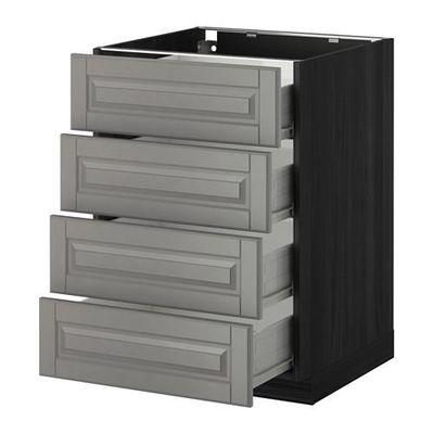 МЕТОД / ФОРВАРА Напольн шкаф 4 фронт панели/4 ящика - 60x60 см, Будбин серый, под дерево черный