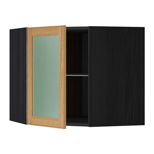 МЕТОД Углов навесн шк с полками/сткл дв - под дерево черный, Экестад дуб, 68x60 см МЕТОД Углов навесн шк с полками/сткл дв - под дерево черный, Экестад дуб, 68x60 см