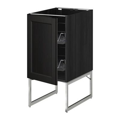 МЕТОД Напольный шкаф с проволочн ящиками - 40x60x60 см, Лаксарби черно-коричневый, под дерево черный