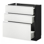 МЕТОД / ФОРВАРА Напольный шкаф с 3 ящиками - 80x37 см, Нодста белый/алюминий, под дерево черный