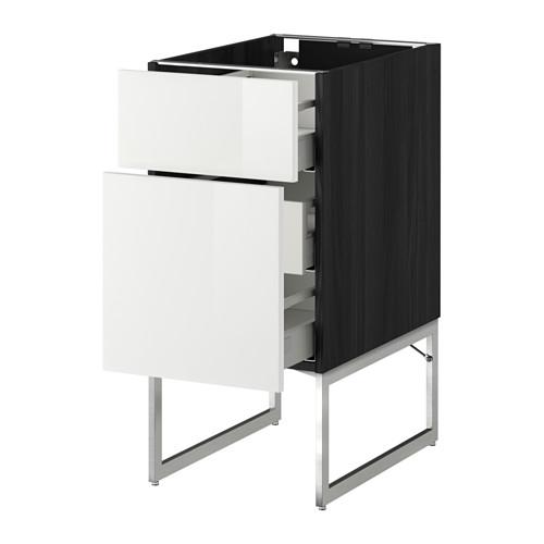 МЕТОД / МАКСИМЕРА Наполн шк 2 фрнт/3 средн ящ - под дерево черный, Рингульт глянцевый белый, 40x60x60 см