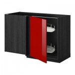 МЕТОД Угловой напол шкаф с выдвижн секц - Рингульт глянцевый красный, под дерево черный МЕТОД Угловой напол шкаф с выдвижн секц - Рингульт глянцевый красный, под дерево черный