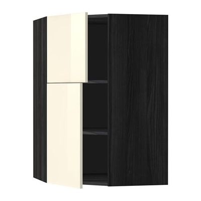 МЕТОД Угловой навесной шкаф+полки/2дверцы - Рингульт глянцевый кремовый, под дерево черный МЕТОД Угловой навесной шкаф+полки/2дверцы - Рингульт глянцевый кремовый, под дерево черный