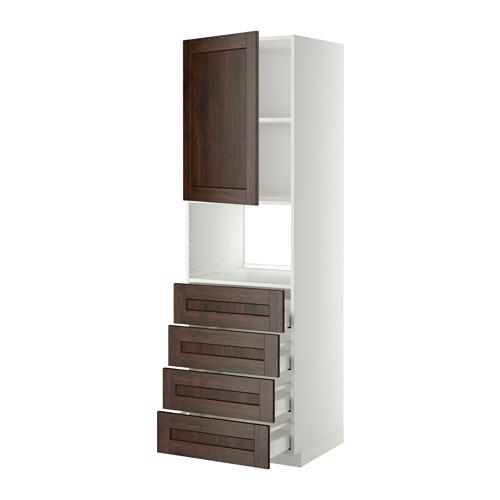 МЕТОД / МАКСИМЕРА Высок шкаф д/духовки/дверца/4ящика - белый, Эдсерум под дерево коричневый, 60x60x200 см