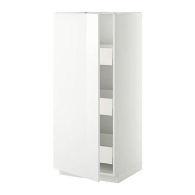 МЕТОД / МАКСИМЕРА Высокий шкаф с ящиками - 60x60x140 см, Рингульт глянцевый белый, белый