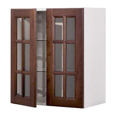 ФАКТУМ Навесной шкаф с 2 стеклянн дверями - Лильестад темно-коричневый, 80x92 см