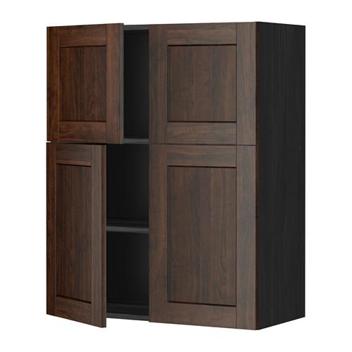 МЕТОД Навесной шкаф с полками/4дверцы - под дерево черный, Эдсерум под дерево коричневый МЕТОД Навесной шкаф с полками/4дверцы - под дерево черный, Эдсерум под дерево коричневый