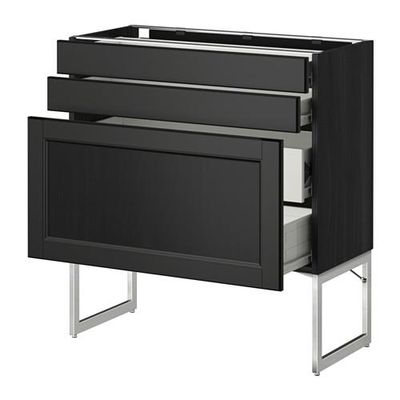 МЕТОД / ФОРВАРА Напольн шкаф 3фронт пнл/2низ/2ср ящ - 80x37x60 см, Лаксарби черно-коричневый, под дерево черный МЕТОД / ФОРВАРА Напольн шкаф 3фронт пнл/2низ/2ср ящ - 80x37x60 см, Лаксарби черно-коричневый, под дерево черный