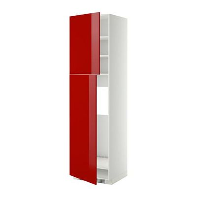 МЕТОД Высокий шкаф д/холодильника/2дверцы - 60x60x220 см, Рингульт глянцевый красный, белый