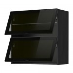 МЕТОД Навесн горизонтал шкаф/2 зерк дверц - под дерево черный, Ютис дымчатое стекло/черный, 80x80 см