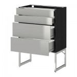 МЕТОД / ФОРВАРА Нплн шк 4 фронт/2 низк/2средн ящ - 60x37x60 см, Гревста нержавеющ сталь, под дерево черный