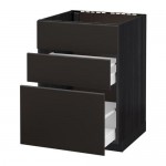 МЕТОД / МАКСИМЕРА Напольн шк п-мойку+3фрнт пнл/2ящ - под дерево черный, Кунгсбакка антрацит, 60x60 см МЕТОД / МАКСИМЕРА Напольн шк п-мойку+3фрнт пнл/2ящ - под дерево черный, Кунгсбакка антрацит, 60x60 см