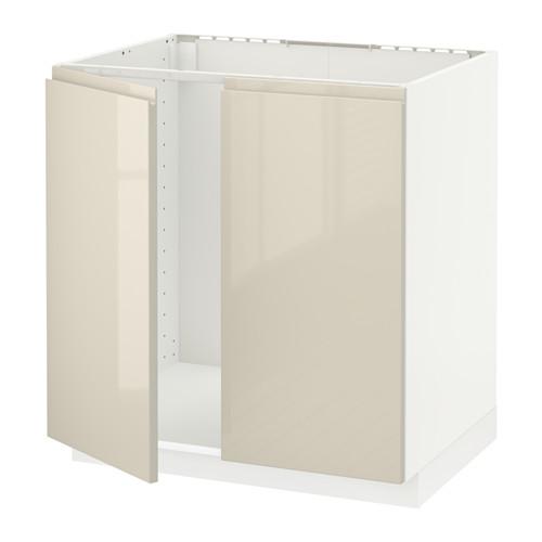 МЕТОД Напольн шкаф д раковины+2 двери - белый, Воксторп глянцевый светло-бежевый